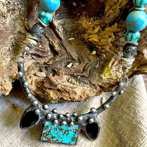 Beaded necklace with gorgeous focal bar!